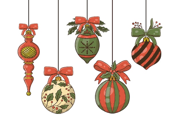 Gratis vector handgetekende kerstbal ornamenten collectie