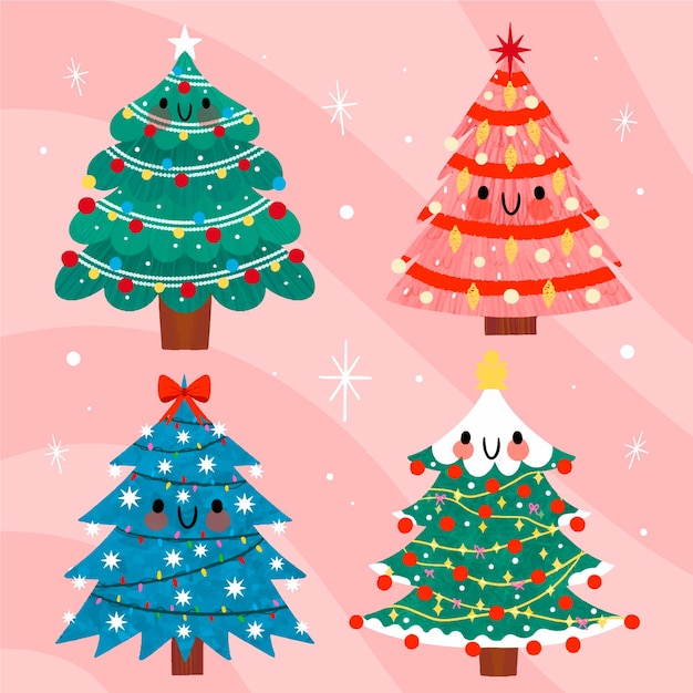 Gratis vector handgetekende kerstbomen collectie