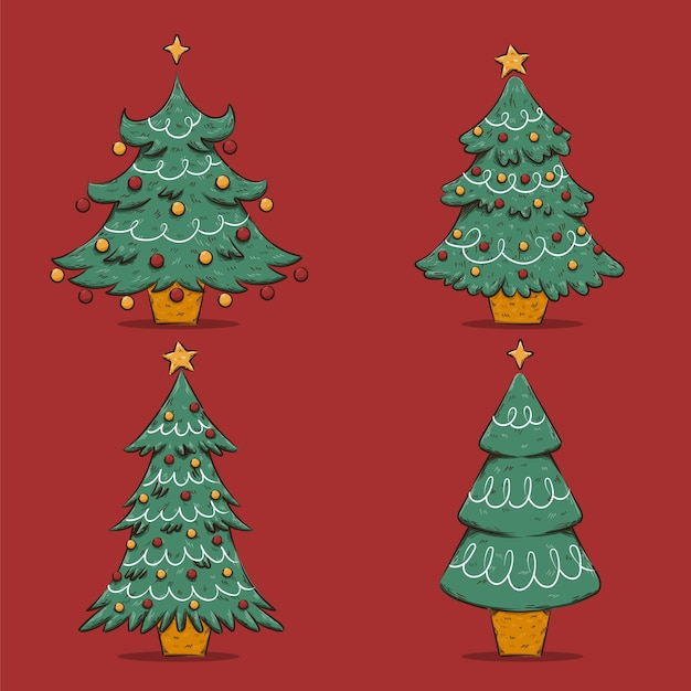 Handgetekende kerstbomen collectie