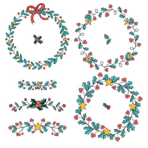 Gratis vector handgetekende kerstframes en -randencollectie