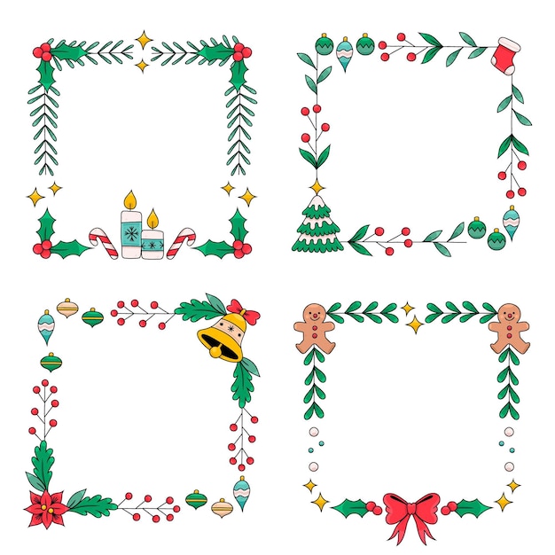 Gratis vector handgetekende kerstframes en -randencollectie