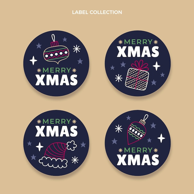 Gratis vector handgetekende kerstlabels collectie