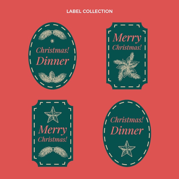 Gratis vector handgetekende kerstlabels collectie