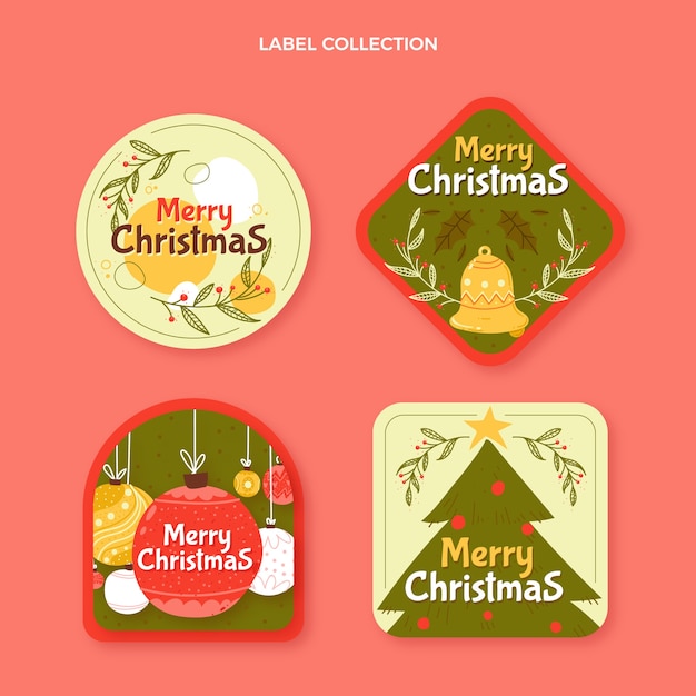 Gratis vector handgetekende kerstlabels collectie