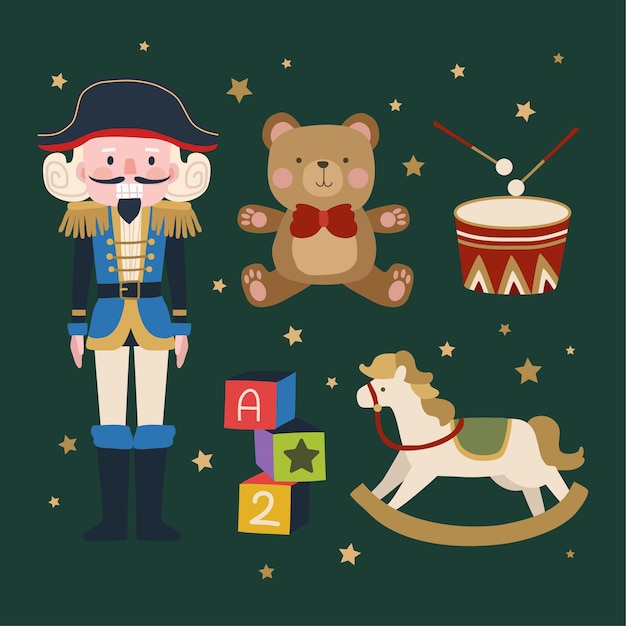 Gratis vector handgetekende kerstspeelgoedcollectie