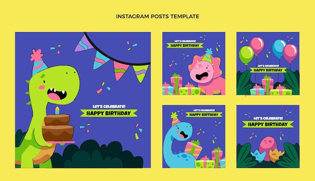 Gratis vector handgetekende kinderlijke verjaardag instagram posts