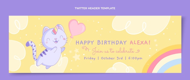 Gratis vector handgetekende kinderlijke verjaardag twitter header