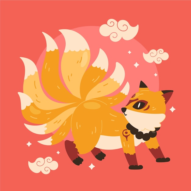 Gratis vector handgetekende kitsune-illustratie