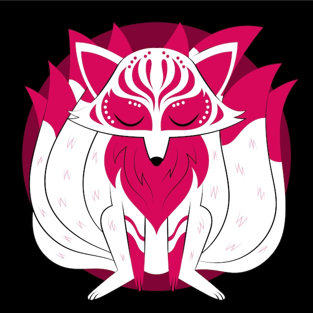 Gratis vector handgetekende kitsune-illustratie