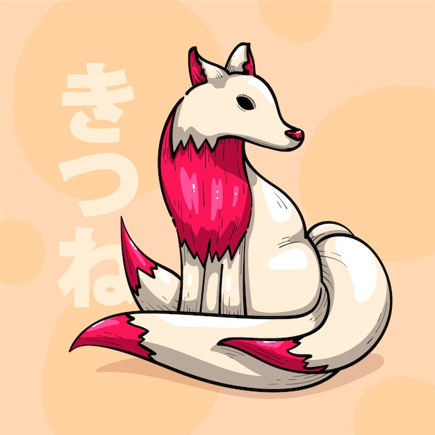 Gratis vector handgetekende kitsune-illustratie