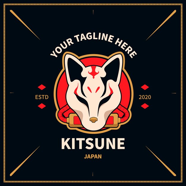 Handgetekende kitsune-logo sjabloon