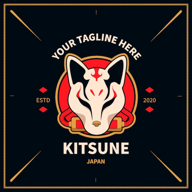 Handgetekende kitsune-logo sjabloon