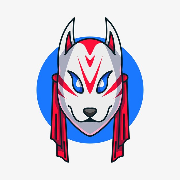 Handgetekende kitsune-maskerillustratie