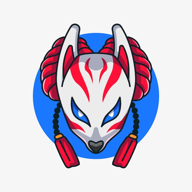 Handgetekende kitsune-maskerillustratie