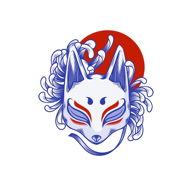 Handgetekende kitsune-maskerillustratie