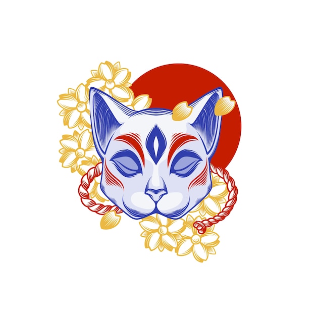 Gratis vector handgetekende kitsune-maskerillustratie