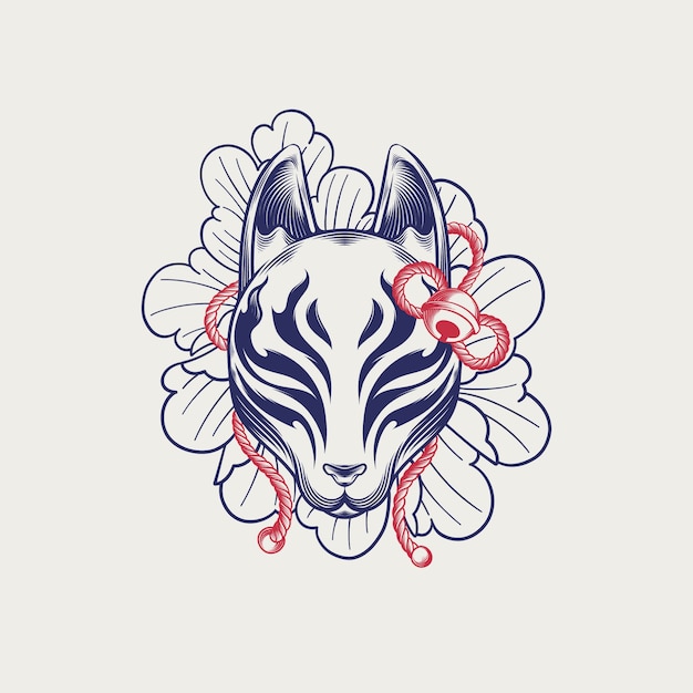 Gratis vector handgetekende kitsune-maskerillustratie