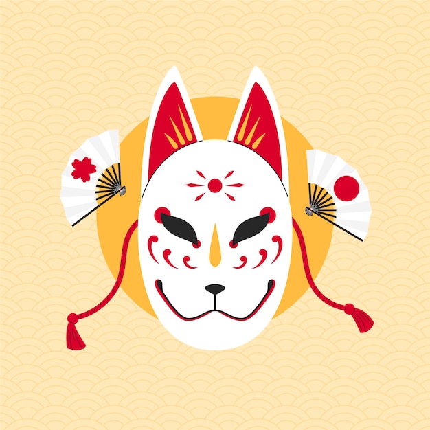 Gratis vector handgetekende kitsune-maskerillustratie