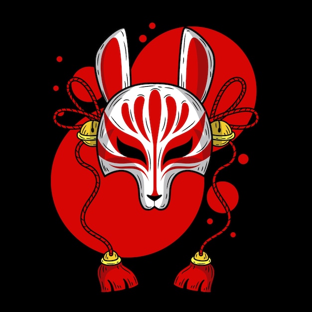 Handgetekende kitsune-maskerillustratie