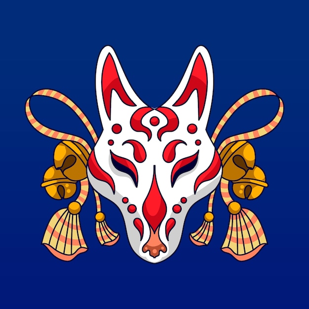 Handgetekende kitsune-maskerillustratie