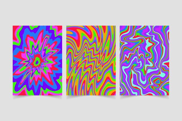 Handgetekende kleurrijke groovy psychedelische covers set