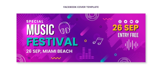 Handgetekende kleurrijke muziekfestival facebook cover