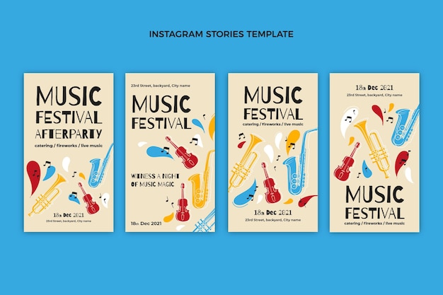 Gratis vector handgetekende kleurrijke muziekfestival instagramverhalen