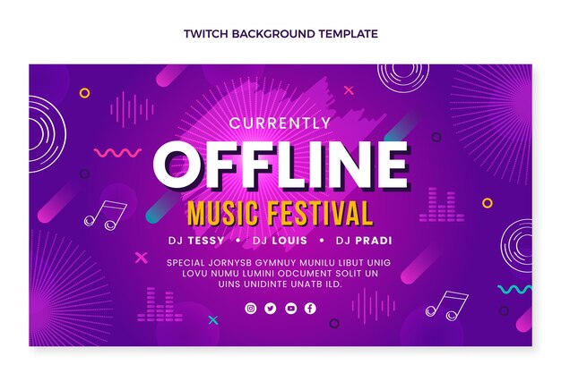 Handgetekende kleurrijke muziekfestival twitch achtergrond