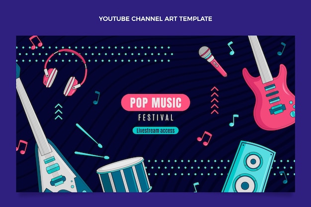 Gratis vector handgetekende kleurrijke muziekfestival youtube-kanaal