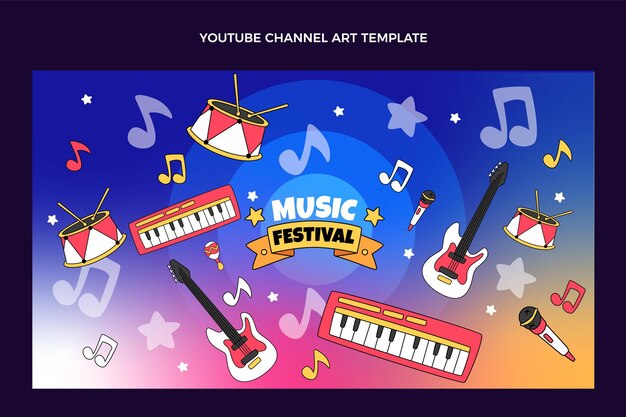 Handgetekende kleurrijke muziekfestival youtube-kanaal