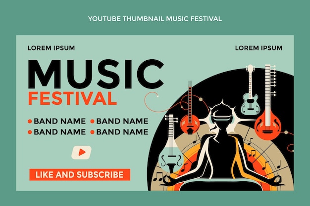 Gratis vector handgetekende kleurrijke muziekfestival youtube thumbnail