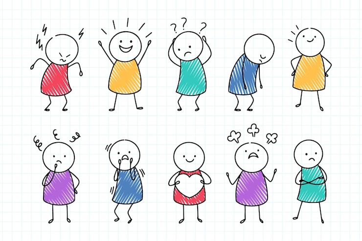 Gratis Vector handgetekende kleurrijke stickman-set