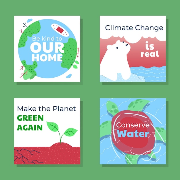 Handgetekende klimaatverandering instagram posts