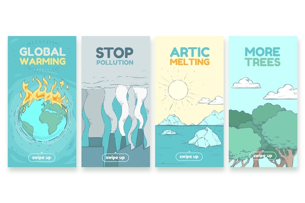 Handgetekende klimaatverandering instagram verhalencollectie