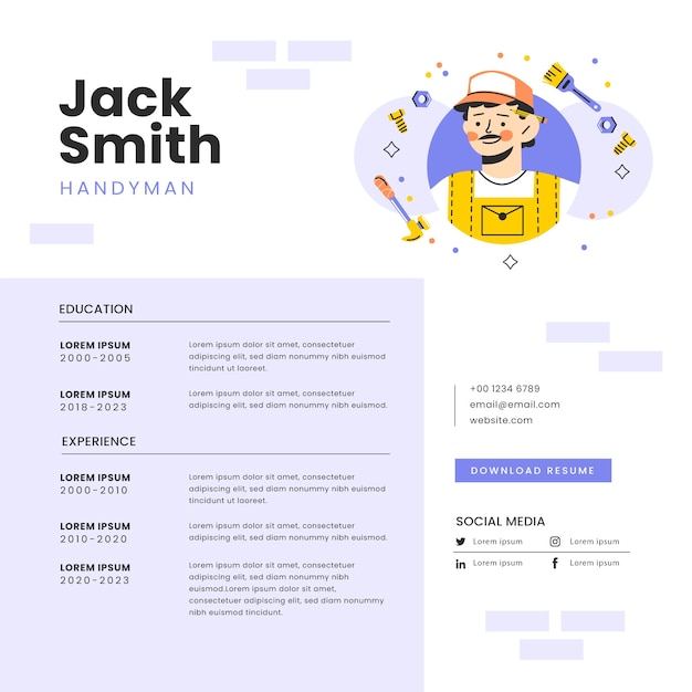 Gratis vector handgetekende klusjesman online cv