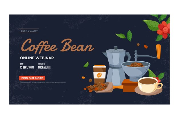 Handgetekende koffieplantage webinar met planten