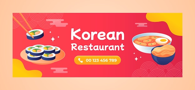 Gratis vector handgetekende koreaanse restaurant facebook cover