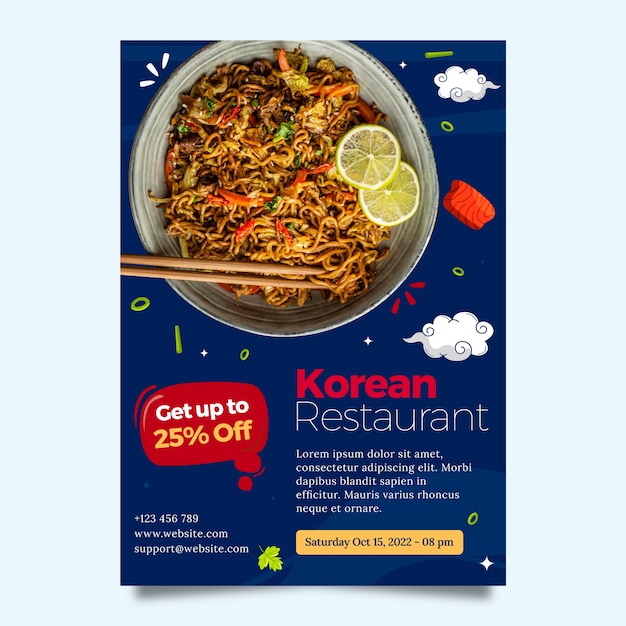 Gratis vector handgetekende koreaanse restaurantposter