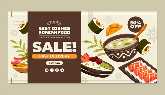 Gratis vector handgetekende koreaanse restaurantverkoopbanner