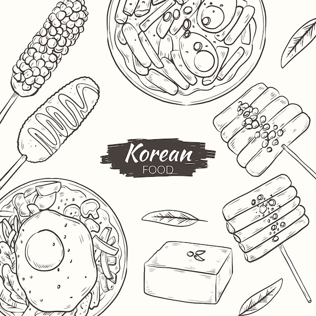 Handgetekende Koreaanse voedselillustratie
