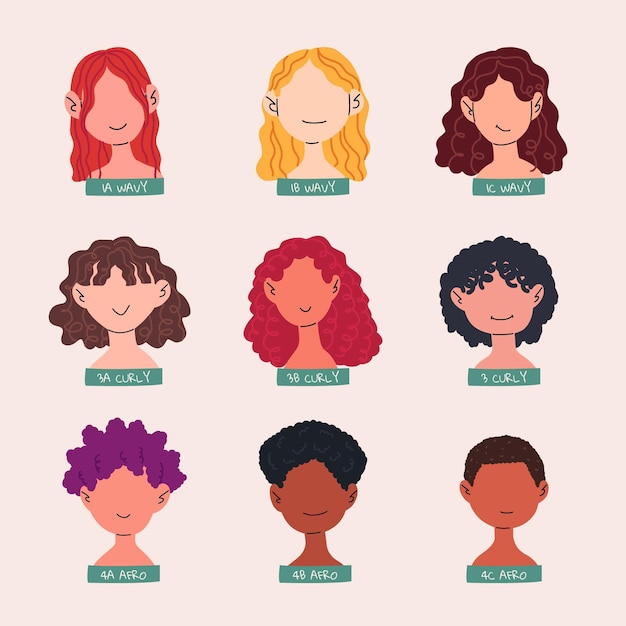 Gratis vector handgetekende krullende haartypes met vrouwen