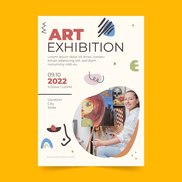 Handgetekende kunsttentoonstelling evenement verticale poster sjabloon