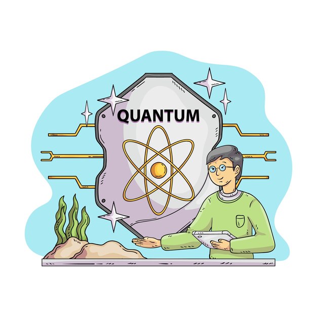 Handgetekende kwantumillustratie