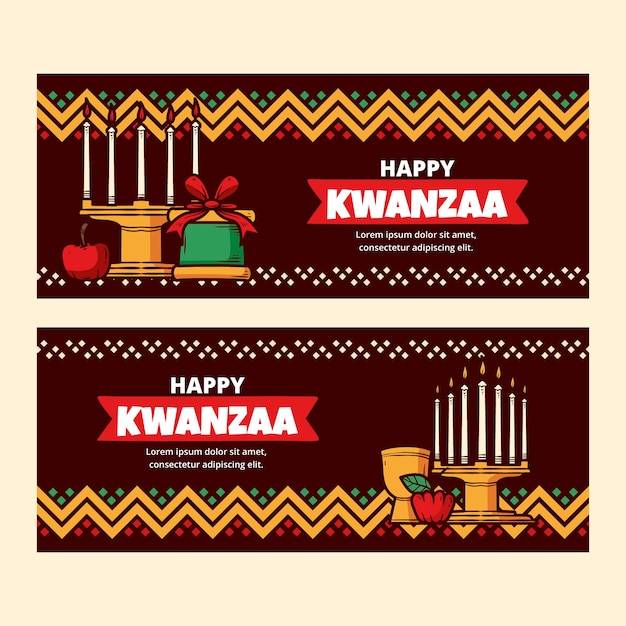 Gratis vector handgetekende kwanzaa horizontale banners set