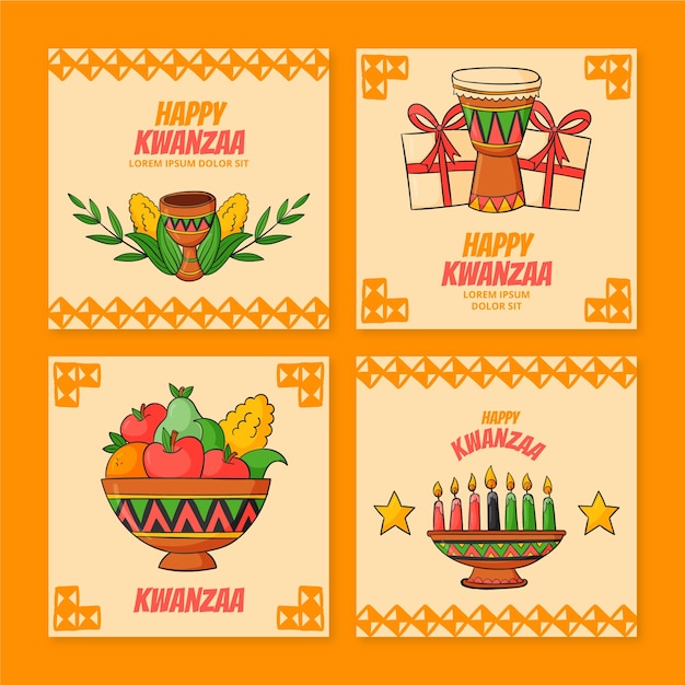 Gratis vector handgetekende kwanzaa instagram posts collectie