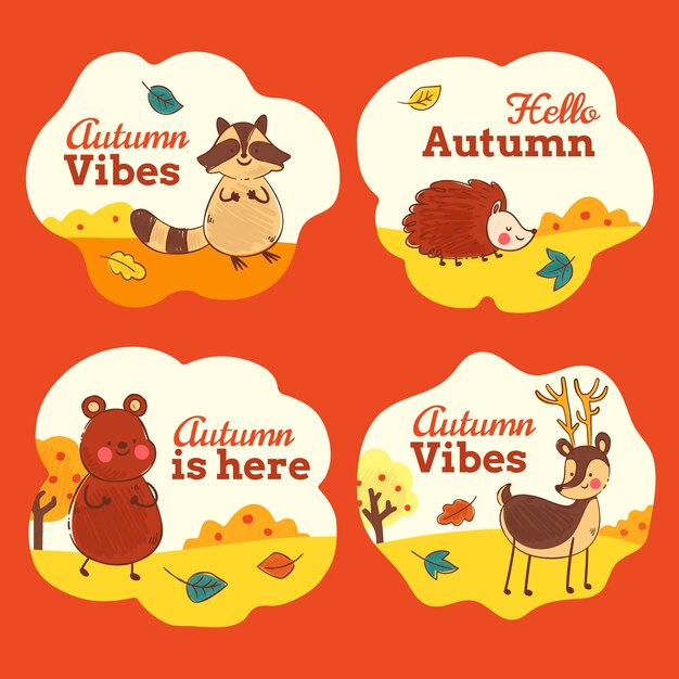 Gratis vector handgetekende labels-collectie voor herfstviering