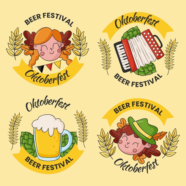 Handgetekende labels-collectie voor oktoberfest festival