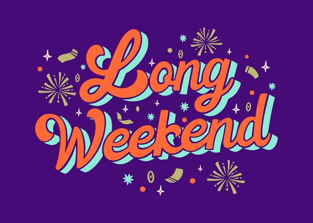 Handgetekende lang weekend belettering met vuurwerk