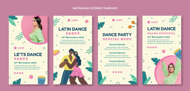 Handgetekende latin dance party instagram verhalencollectie