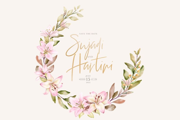 Gratis Vector handgetekende lelie bloemenkrans ontwerp